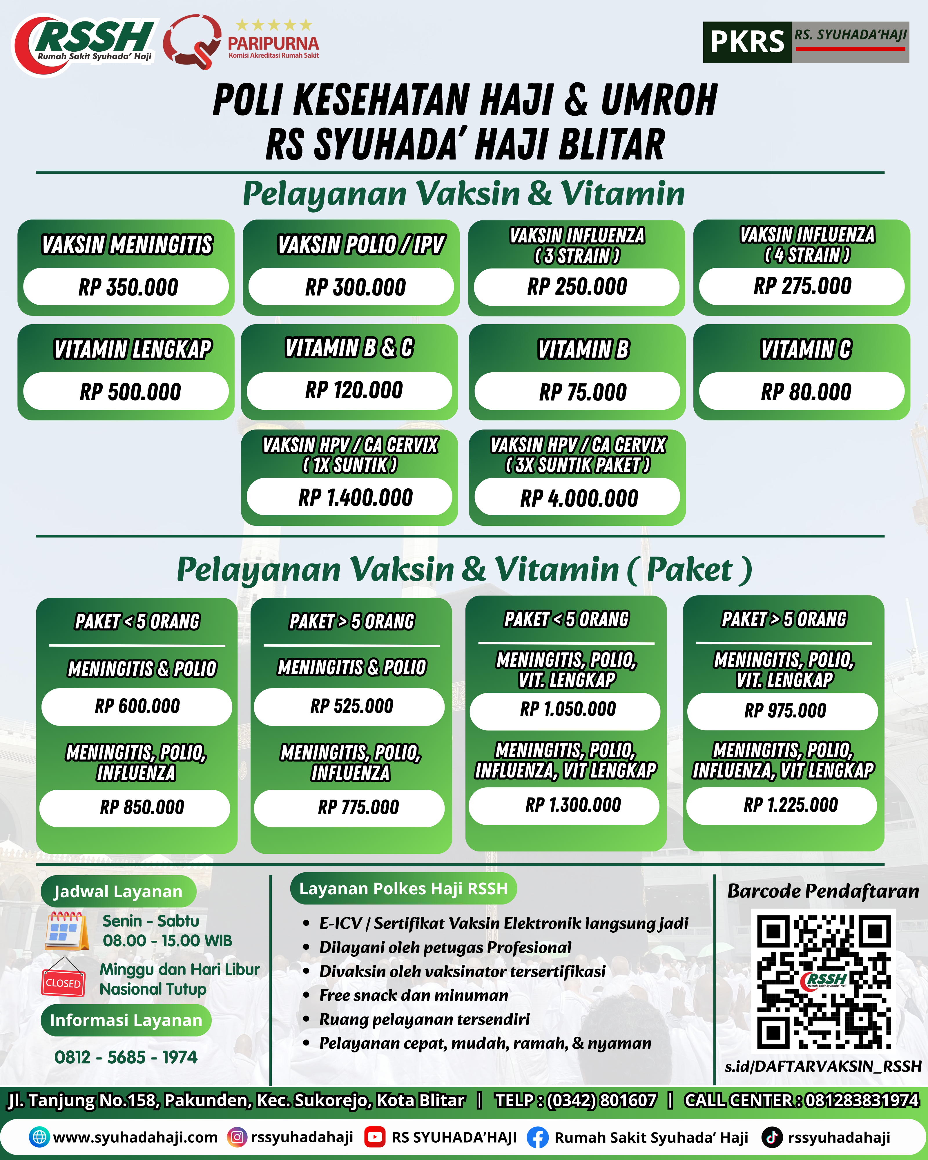 Update Harga Vaksin Polkes Haji RS Syuhada' Haji Blitar